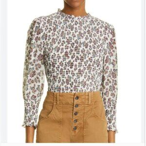 Veronica Beard Kali Floral Print Smocked Blouse Sz 14